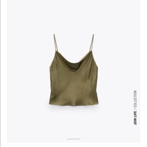 Zara Olive Green Satin effect Camisole Brand New W/ Tags Small Fall ‘21 Release